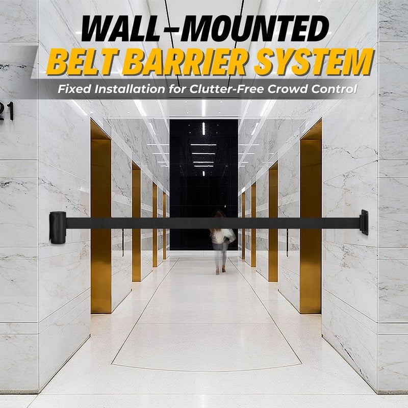 Flexzion Crowd Control Retractable Belt Barrier - 10Ft 3m Wall Mounted Safety Barrier Belt, Queue Line Dividers with Nylon Rope Belt & Sturdy Steel Black Case for Indoor/Outdoor, 2 Pack - Image 3